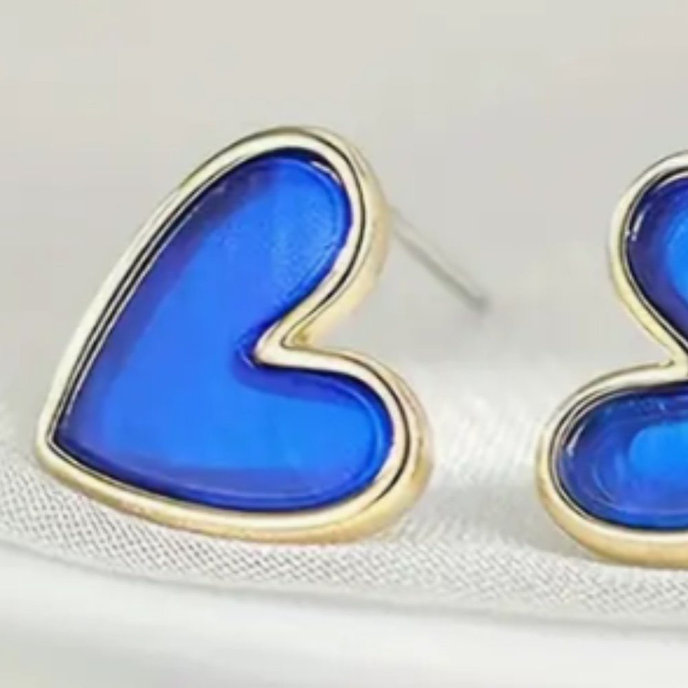 14K Gold Plated Mini Heart Green Blue Black Stud Earrings